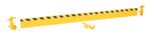 The Vestil Channel Guard Rail 10 Ft Length W/Bracket has black diagonal stripes on a yellow background, comes with secure mounting brackets on each end plus an extra one, and is perfect for industrial or commercial settings.