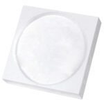 The MH-USA 1 Quart Paint Can Foam Insert (100/Case) is shown in close-up as a square white foam box with a round indented center, featuring a slightly grainy texture akin to polystyrene, perfect for securely holding paint cans.