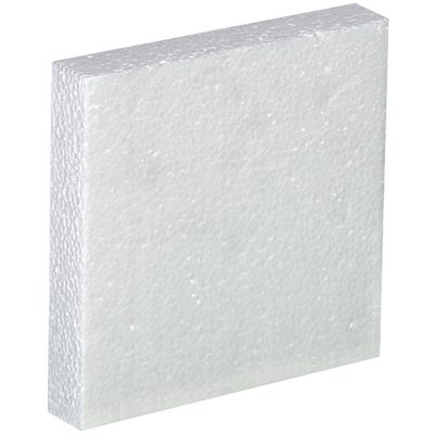 HAZ1063.jpg A white, rectangular polystyrene foam panel, similar to MH-USA 1 - 1 Gallon Plastic Jug Foam Insert (48/Case), is angled on a plain background. Its surface features tiny round beads characteristic of Styrofoam.