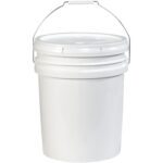 The MH-USA 5 Gallon Open Head Plastic Pail is a plain white pail with a lid and durable metal handle, set against a seamless white background.