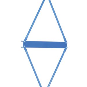 The blue metal extension trellis features three diamond-shaped sections, perfect for climbing plants or as a decorative barrier. Its collapsible and extends vertically, resembling the Vestil Heavy Duty Cantilever Brace Set 144 X 48 for versatile use.