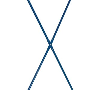 Image of a blue steel cross brace for warehouse shelving support, featuring an X-shaped design with bolted corner connections, similar to the Vestil Heavy Duty Cantilever Brace Set 96 X 96.