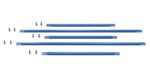 The Vestil Structural Cantilever Brace Set 36 X 144 includes five horizontal blue metal bars, each with a small bracket at the end. It also comes with 12 screws, divided into sets of three at both the top left and bottom left.