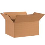 The MH-USA 11 1/4 x 8 3/4 x 6 Double Wall Boxes (15/Bundle) are open with flaps outward, made from durable brown corrugated cardboard. They stand against a white backdrop, highlighting their sturdy build and generous storage capacity.
