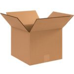 Open the MH-USA 12 x 12 x 10 Double Wall Box, revealing its corrugated texture and flaps extended outward. Positioned against a white backdrop, this durable box is bundled in packs of 15, ideal for your packing needs.