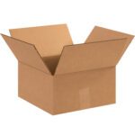 An open MH-USA 12 x 12 x 6 Heavy-Duty Box from a 25-bundle pack, with flaps folded outward, appears empty against a plain white background. It is made of brown corrugated cardboard.