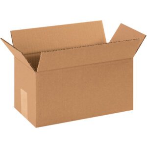 A brown, open cardboard box labeled MH-USA 12 x 6 x 6 Heavy-Duty Boxes (25/Bundle) stands against a white background, showcasing its upright flaps and empty interior.