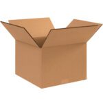 A bundle of MH-USA 12 x 9 x 9 Double Wall Boxes (15/Bundle) is shown with sturdy brown flaps folded outward against a white background.