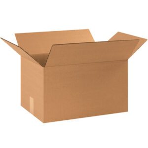 An open, empty MH-USA 16 x 12 x 10 Heavy-Duty Box from the 25/Bundle set with extended flaps, displayed against a plain white background.
