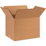 An open MH-USA 16 x 12 x 12 double wall box from a bundle of 15 is displayed on a white background. Crisp-edged and light brown, the durable, high-quality empty box is ideal for secure packing.