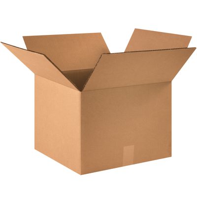 HD161614DW.jpg An open MH-USA 16 x 16 x 14 double wall box with flaps extended outward and a textured light brown surface sits on a white background, showcasing its simple yet functional design. Ideal for sturdy packing, this box is part of the 15/Bundle set.