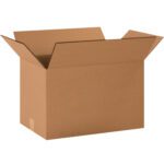 A plain white backdrop showcases an open MH-USA 16 x 8 x 8 double wall box, its flaps outward. Ideal for packing or shipping, this empty standard-sized box from the 15/Bundle set features a robust design for handling various items.