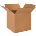 A large brown MH-USA 18 x 18 x 18 double wall box from a bundle of ten sits on a white background. With flaps open, it appears empty and in excellent condition—ideal for packing or storage.