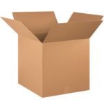 An open, empty MH-USA 20 x 20 x 20 Heavy-Duty Box from a bundle of 10 stands with flaps folded outward on a plain white background, ideal for any packing needs.