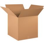 The MH-USA 20 x 20 x 24 double wall box stands open on a white background, showcasing its robust design. Empty and upright, this cardboard box offers a glimpse into its strong, simple construction, ideal for reliable packing in various settings.
