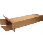 The MH-USA 20 x 8 x 60 Side Loading Boxes (5/Bundle) is a long, open brown box with flaps on both ends, perfect for safely storing and shipping large items.