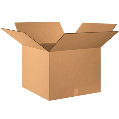 HD242418DW.jpg A large brown MH-USA 24 x 24 x 18 double wall box from a bundle of 10 stands open and empty against a plain white background.