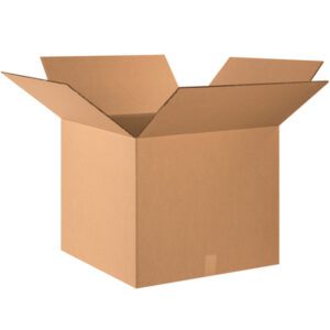 A new MH-USA 24 x 24 x 20 double-wall cardboard box, with upright flaps, sits open against a white background. Ideal for packing or moving, its sold in bundles of 10.