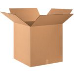 An open MH-USA 24 x 24 x 24 Double Wall Box with extended flaps sits against a plain background. This sturdy brown box is sold in bundles of ten.