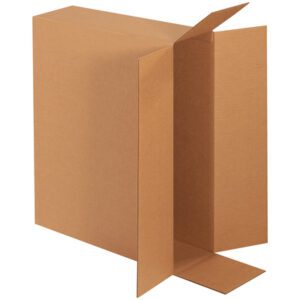 Against a white background stands a tall, open MH-USA 24 x 6 x 18 side loading box from the MH-USA 24 x 6 x 18 Side Loading Boxes (10/Bundle) set, with two flaps extended outward.