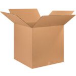 An empty MH-USA 25 x 25 x 25 Double Wall Box with outward flaps, highlighting its durability, is displayed on a plain white background.