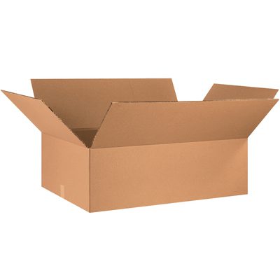 HD36248DW.jpg An MH-USA 36 x 24 x 8 double wall box stands open, showcasing its sturdy structure and rich brown color. Set against a white background, this empty box is part of a convenient bundle of ten, ideal for packing needs.
