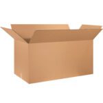 The MH-USA 48 x 24 x 24 Double Wall Boxes come in a bundle of five and feature an open brown cardboard design with outward flaps. They cast a subtle shadow on a pristine white background, making them perfect for secure shipping and storage.