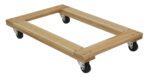 The Vestil Hardwood Dolly Open Deck 0.9K Lb 24 X 36 has a strong wooden frame, measures 24 x 36 inches, and features four swivel caster wheels with sturdy metal brackets to easily move objects up to 0.9K lbs with durability and maneuverability.