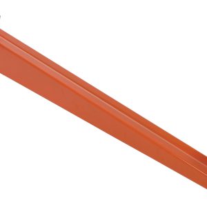 The Vestil Cantilever Hd Straight Arm, rated for 1630 lb and spanning 48 inches, is an orange metal beam with a flat square base and slightly curved end. Against a white background, its robust design includes four mounting holes for secure installation.
