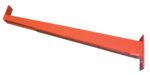 Image of a Vestil Heavy Duty Cantilever Incline Arm 48 In, showcasing a long orange metal bracket with a rectangular base on one end and a hooked tip on the other, with its smooth, reflective surface emphasizing its durable painted finish.