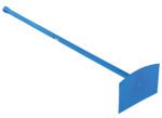Blue shovel with a 51-inch handle and large flat blade, ideal for snow-pushing and similar to the Vestil Material Hoe 51 In Long, displayed on a plain white background.