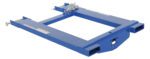 Check out the Vestil Fork Truck Hook Base, a blue metal forklift attachment with a 38.375 frame and 4000 lb capacity. It includes locking pins and chains for secure trailer movement with your forklift.