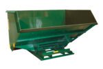 The Vestil Self-Dump Heavy Duty Hopper 5 Cu Yd 6K features a green, industrial design with a wide top opening and sloped sides for bulk material handling. Its reinforced base provides stability, making it perfect for heavy-duty tasks. Displayed against a white background.