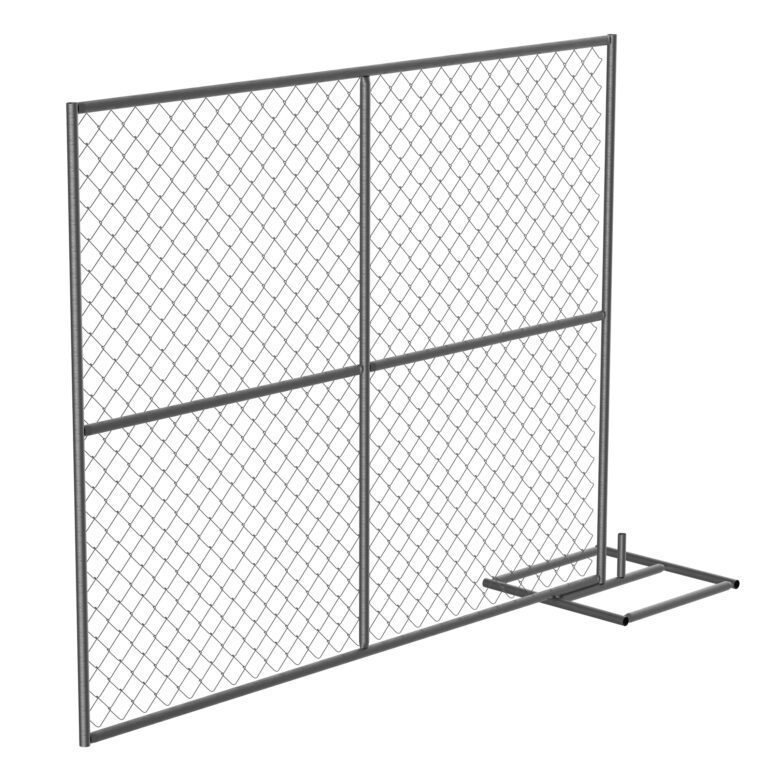 HRAIL-A-9072_A.jpg The Vestil Construction Barrier - Add-On Unit includes a metal chain-link fence section with a rectangular frame and a bottom right attachment for stability, featuring a grid pattern design perfect for practical use.