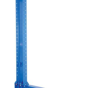 The Vestil Heavy Duty Single Cantilever 10Ft 30/36 Arm offers sturdy support with its blue L-shaped bracket. The vertical section features adjustable shelving holes, and the horizontal arm extends 30/36, ensuring stability for a perfect 10Ft setup.