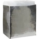 The image showcases a metallic thermal insulation bag with a reflective, bubble-textured surface, similar to the MH-USA 14 x 10 x 10 Insulated Box Liners (25/Case). It stands open at the top and upright, ready for effective temperature control.