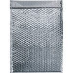 Discover the sleek MH-USA 11 x 15 Cool Barrier Bubble Mailers (50/Case) with textured silver metallic material and a sealing top flap, ensuring secure and stylish item protection.