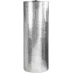A large roll of MH-USA 48 x 125 Cool Barrier Bubble Rolls, upright against a white background, showcases its reflective silver insulation with a textured grid pattern for optimal heat shielding.