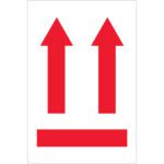The MH-USA 4 x 6 labels, featuring two red upward arrows above a red bar on white background, come in rolls of 500 and provide clear This Side Up directional cues for packages.
