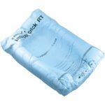 The 18 x 18 Instapak Quick® RT expandable foam bags come slightly inflated, with instructions printed on their blue surface. Their rectangular design ensures excellent protection during shipping, making them perfect for bulk packing needs (128/Case).