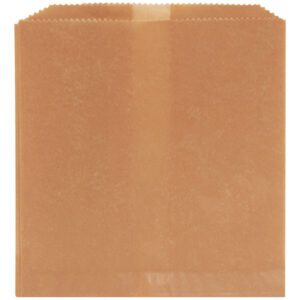 A plain, brown paper bag resembling the MH-USA Liners for Swing-Top Sanitary Napkin Receptacle (500/Case) stands upright against a white background. It has a rectangular shape, slightly textured surface, and jagged top edges with an open top.