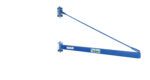 The Vestil Wall Mount Jib High Clearance 1000 Lb features an industrial blue steel beam with a top diagonal support bar, designed for high-clearance vertical mounting. It supports up to 1000 lb and includes multiple bolts and a labeled design on a crisp white background.