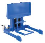 The blue Vestil Multi-Purpose Tote Dumper 48 In Dump is an industrial machine for handling and lifting, featuring a robust metal frame, adjustable components, large front panel, and side lever for precise operational control.