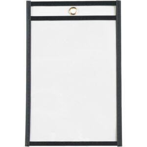 The MH-USA 5 x 8 job ticket holders, sold in cases of 25, feature clear plastic with a black border and a gold grommet for easy hanging.