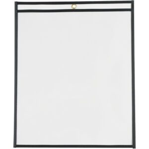 The MH-USA 12 x 15 Job Ticket Holder, featuring a black border and gold grommet for hanging, is ideal for displaying documents or signs. Comes in a pack of 25.