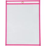 The MH-USA 9 x 12 neon pink job ticket holder has a clear sleeve, pink border, and top-center metal grommet for hanging. Sold in a case of 15.