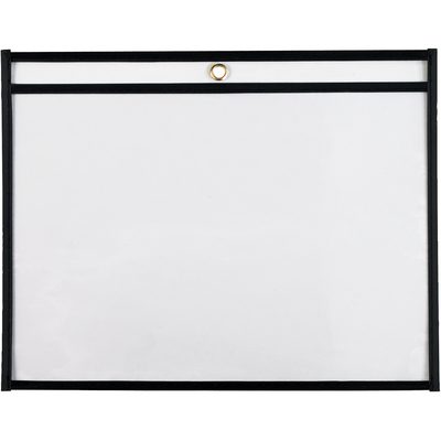 JTH120.jpg The MH-USA 12 x 9 Job Ticket Holders (25/Case) have a transparent plastic design with black edges, a metal grommet for hanging, and an empty rectangular holder that ensures easy document visibility.