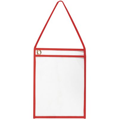 JTH126.jpg The MH-USA 9 x 12 Red Deluxe Job Ticket Holders, available in packs of 15, feature a durable red border and reinforced grommet. The top-opening clear plastic sleeve is perfect for displaying signs or documents.