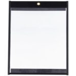 A blank, transparent hanging sign with a black frame and a top circular mounting hole resembles the MH-USA 9 x 12 Magnetic Job Ticket Holders (25/Case). The white background adds clean and simple elegance.