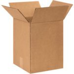 An upright, open cardboard box with unfolded flaps matches the design of MH-USA 11 1/2 x 11 1/2 x 15 3/8 Double Wall Boxes (25/Bundle) in sturdy, corrugated material for enhanced durability.